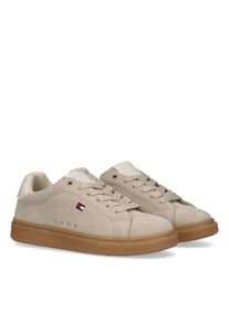 Sneaker Tommy Hilfiger, Damen, Gr. 36, beige, Leder, Textil, Schuhe Sneaker, Retro Sneaker, Schn&uuml;rschuh, Halbschuh mit steitlicher Logostickerei