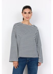 Langarmshirt soyaconcept "SC-BRI 1", Damen, Gr. S, navy combi, Jersey, Obermaterial: 100% Baumwolle, geringelt, gestreift, relaxed fit h&uuml;ftbedeckend, U-Boot-Ausschnitt, Trompeten&auml;rmel, Shirts Langarmshirt