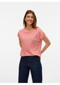 V&eacute;ro Moda Rundhalsshirt VERO MODA "VMAVA PLAIN SS TOP STRIPE GA JRS NOOS", Damen, Gr. XS, dubarry stripes:pristine, Jersey, Obermaterial: 95% Lyocell, 5% Elasthan, gestreift, normal, Rundhals, Shirts Rundhalsshirt, Materialmix, regular fit