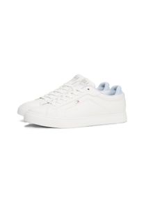 Plateausneaker Tommy Hilfiger "SPORTY SNEAKER", Damen, Gr. 40, blau (ecru, hellblau), Nappaleder, Schuhe Plateausneaker, Freizeitschuh, Halbschuh, Schn&uuml;rschuh mit Logoflaggen-Emblem