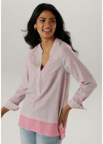 Longbluse Aniston SELECTED, Damen, Gr. 42, rosa (rose, mintgr&uuml;n, wei&szlig;), Web, Obermaterial: 100% Viskose, bedruckt, gemustert, l&auml;ssig geschnitten Po-bedeckend, V-Ausschnitt, 2-Knopf-Manschette, Blusen Longbluse, mit Rankenmusterung und Bord&uuml;rendruck am Saum