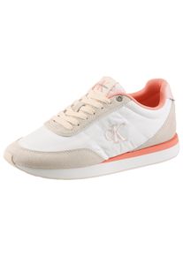 Sneaker Calvin Klein Jeans "RETRO RUNNER ESS MIX MAT", Damen, Gr. 42, wei&szlig;, beige, rose, Leder, Textil, kontrastfarbene Details, Schuhe Sneaker, Schn&uuml;rschuh, Runner-Sneaker, Freizeitschuh mit seitlichem CK-Logo