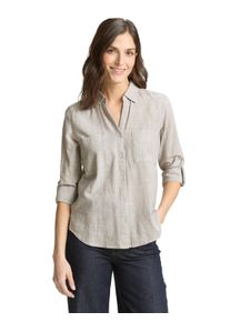 Langarmbluse Tom Tailor "Regular", Damen, Gr. 38, soft taupe grau, Web, Obermaterial: 100% Baumwolle, regular fit h&uuml;ftbedeckend, V-Ausschnitt, Krempel&auml;rmel,mit Kn&ouml;pfen, Blusen Langarmbluse, mit Brusttaschen