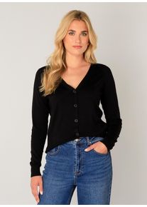 Strickjacke Base Level "Yvon", Damen, Gr. 46, schwarz, Strick, Obermaterial: 80% Viskose, 20% Polyamid, unifarben, figurbetont h&uuml;ftlang, V-Ausschnitt, B&uuml;ndchen, Strickjacken Strickjacke, mit V-Ausschnitt