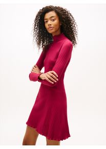 A-Linien-Kleid Tommy Jeans "TJW F&F RIB LETTUCE EDGE DRESS", Damen, Gr. M (38), N-Gr, lavish cerise, Web, Obermaterial: 95% Baumwolle, 5% Elasthan, unifarben, figurbetont, Kleider A-Linien-Kleid, in gerippter Struktur
