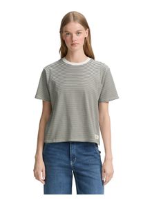 T-Shirt Tom Tailor Denim, Damen, Gr. S (36), wei&szlig; (small olive wei&szlig; stripe), Single Jersey, Obermaterial: 100% Baumwolle, gestreift, regular fit normal, Rundhals, gerader Abschluss, Shirts T-Shirt, mit Streifen Muster