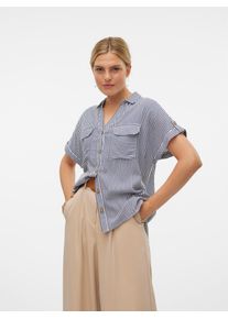 V&eacute;ro Moda Kurzarmbluse VERO MODA "VMBUMPY S/S SHIRT WVN GA NOOS", Damen, Gr. XL, wei&szlig; (india ink stripes:snow wei&szlig;), Web, Obermaterial: 100% Viskose, gestreift, regular fit normal, V-Ausschnitt, mit Aufschlag, Blusen Kurzarmbluse, Viskose, regular fit