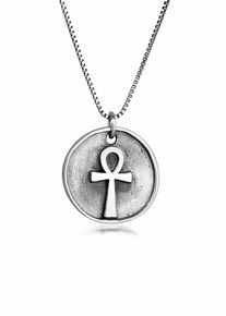 Kette mit Anh&auml;nger Kuzzoi "Halskette Herren Antike M&uuml;nze Ankh Kreuz Henkelkreuz 925 Sterling Silber" Gr. 50, grau, Halsketten, Herren, ohne Stein, Silber 925 (Sterlingsilber), Kette mit Anh&auml;nger