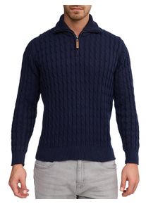 Troyer INDICODE "Rufus", Herren, Gr. S, blau (schwarz navy), Strick, Obermaterial: 100% Baumwolle, unifarben, regular fit normal, ohne Ausschnitt, Rippb&uuml;ndchen, Pullover Troyer, Baumwolle, regular fit