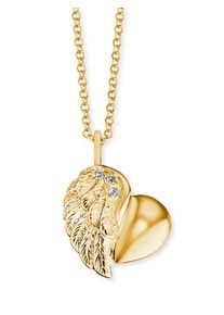Kette mit Anh&auml;nger Engelsrufer "Herzfl&uuml;gel", gelbgoldfarben, kristallwei&szlig;, Halsketten, Damen, Silber 925 (Sterlingsilber), L: 44 B: 0,5mm, Kette mit Anh&auml;nger, Made in Germany - mit Zirkonia (synth.), B:0,5mm