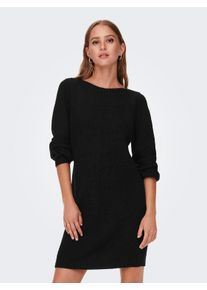 Jacqueline de Yong Minikleid JDY "JDYWHITNEY MEGAN L/S BOAT DRESS KNT NOOS", Damen, Gr. XL, N-Gr, schwarz (schwarz detail:w schwarz ply), Rippstrick, Obermaterial: 88% Polyacryl, 12% Polyester, relaxed fit kurz, U-Boot-Ausschnitt, Kleider Minikleid, Sommerkleid