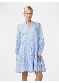 Blusenkleid Y.A.S "YASHOLI LS DRESS S. NOOS", Damen, Gr. M, N-Gr, clear sky, Web, Obermaterial: 100% Baumwolle, unifarben, tiefer V-Ausschnitt, weit Manschette, Kleider Blusenkleid, Sommerkleid