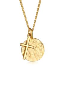Lange Kette Kuzzoi "Halskette Herren Coin Antik Kreuz Trend Modern 925 Silber" Gr. 60, gold, Halsketten, Herren, ohne Stein, Silber 925 (Sterlingsilber), Lange Kette