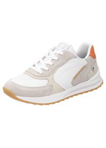 Keilsneaker RIEKER SPORT, Damen, Gr. 40, wei&szlig;, creme, orange, Glattleder, Veloursleder, kontrastfarbene Details, Schuhe Keilsneaker, Halbschuh, Schn&uuml;rschuh, Freizeitsneaker mit weicher Soft-Einlage