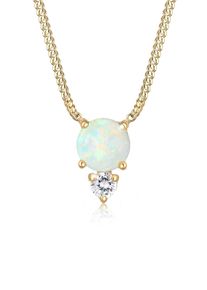 Silberkette Elli "Halskette Zirkonia Synthetischer Opal Wei&szlig; 925 Sterling Silber vergoldet" Gr. 45, gold, Halsketten, Damen, mit Stein, Silber 925 (Sterlingsilber), Silberkette