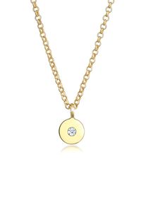 Silberkette Elli DIAMONDS "Halskette Pl&auml;ttchen Rund Diamant (0.015 ct.) 375er Gelbgold" Gr. 42, gold, Halsketten, Damen, Gelbgold 375, Silberkette