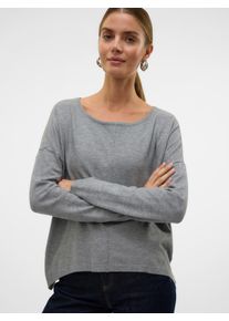 V&eacute;ro Moda Rundhalspullover VERO MODA "VMBREEZE AURA LS ZIPPER BLOUSE NOOS", Damen, Gr. S, grau (medium grau melange), Strick, Obermaterial: 52% Viskose, 28% Polyester, 20% Nylon, unifarben, regular fit normal, Rundhals, Rippb&uuml;ndchen, Pullover Rundhalspullover