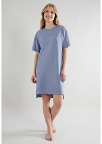 Nachthemd Tom Tailor "Charlotte", Damen, Gr. 40L, N-Gr, blau, Single Jersey, Obermaterial: 100% Baumwolle, bequem knielang, Rundhals, Kleider Nachthemd, mit Logo, Kurzarm, Rundhalsausschnitt, hautfreundlich, atmungsaktiv