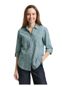 Langarmbluse Tom Tailor "Regular", Damen, Gr. 46, deep meadow gr&uuml;n, Web, Obermaterial: 100% Baumwolle, kariert, regular fit h&uuml;ftbedeckend, V-Ausschnitt, Krempel&auml;rmel,mit Kn&ouml;pfen, Blusen Langarmbluse, mit Brusttaschen