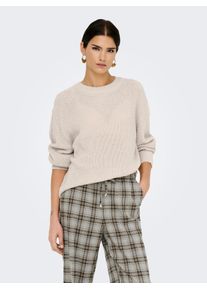 Strickpullover Only "ONLMILOUZ LS RIB PULLOVER KNT NOOS", Damen, Gr. XS, moonbeam, Strick, Obermaterial: 100% Polyacryl, unifarben, h&uuml;ftlang, Rundhals, Pullover Strickpullover