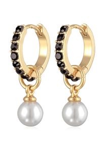 Paar Creolen Elli "Ohrringe Creolen Kristalle Schwarz Glasperlen Goldfarben" Gr. 22, gold, Ohrringe, Damen, mit Stein, Messing, Paar Creolen