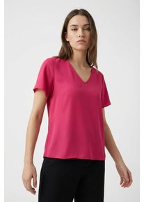 Shirtbluse Only CARMAKOMA "CARMETTA LIFE V-NECK SS TOP WVN NOOS", Damen, Gr. 50, raspberry, Jersey, Obermaterial: 100% Polyester, unifarben, regular fit normal, V-Ausschnitt, Blusen Shirtbluse