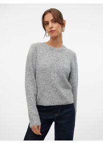 V&eacute;ro Moda Strickpullover VERO MODA "VMNOVAH LS O-NECK PULLOVER GA NOOS", Damen, Gr. XS, grau (medium grau melange), Strick, Obermaterial: 70% Polyester, 21% Nylon, 8% Wolle, 1% Elasthan, unifarben, regular fit taillenbedeckt, Rundhals, Pullover Strickpullover