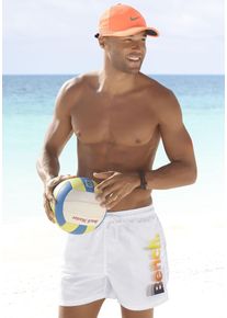 Badeshorts Bench., Herren, Gr. XXL (58/60), N-Gr, wei&szlig;, Polyester, kontrastfarbene Details, unifarben, Badehosen Badeshorts, mit gro&szlig;em Logo-Aufdruck