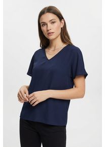 Shirtbluse Only CARMAKOMA "CARMETTA LIFE V-NECK SS TOP WVN NOOS", Damen, Gr. 54, naval academy, Jersey, Obermaterial: 100% Polyester, unifarben, regular fit normal, V-Ausschnitt, Blusen Shirtbluse