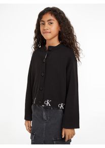 Cardigan Calvin Klein Jeans "MONOGRAM LOGO CARDIGAN", M&auml;dchen, Gr. 4 (104), schwarz (ck schwarz), Strick, Obermaterial: 65% Baumwolle, 35% Viskose, unifarben, regular fit, Strickjacken Cardigan, f&uuml;r Kinder bis 16 Jahre