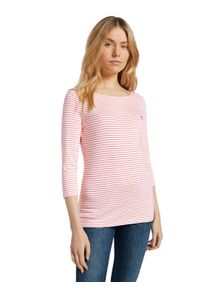 3/4-Arm-Shirt Tom Tailor, Damen, Gr. S (36), wei&szlig; (wei&szlig; peach), Feinripp, Obermaterial: 97% Baumwolle, 3% Elasthan, gestreift, regular fit h&uuml;ftlang, U-Boot-Ausschnitt, abgesteppt, Shirts 3/4-Arm-Shirt, mit Streifenmuster