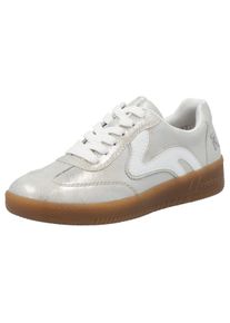 Plateausneaker RIEKER SPORT, Damen, Gr. 42, bunt (silberfarben, wei&szlig;), Lederimitat, Schuhe Plateausneaker, Freizeitschuh, Halbschuh, Schn&uuml;rschuh in veganer Verarbeitung