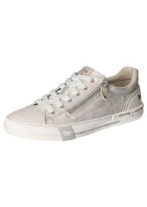 Sneaker Mustang Shoes, Damen, Gr. 37, silber (creme, silberfarben), Lederimitat, gl&auml;nzend, Schuhe Sneaker, Retro Sneaker, Schn&uuml;rschuh mit zus&auml;tzlichem Rei&szlig;verschluss