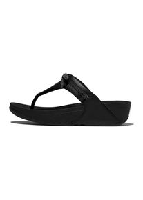 Zehentrenner fitflop "LULU GLITZ BOW", Damen, Gr. 38, schwarz, Leder, Glitzer, Schuhe Zehentrenner, Slides, Badeschuh mit Glitter