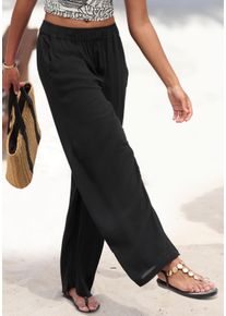 Palazzohose s.Oliver, Damen, Gr. 46, N-Gr, schwarz, Cr&ecirc;pe, Obermaterial: 100% Viskose, unifarben, figurumspielend bodenlang, Hosen Palazzohose, mit breitem Gummizug und Taschen, luftige Stoffhose aus Crep&eacute;-Qualit&auml;t, Topseller