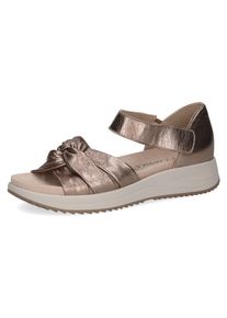 Riemchensandale Caprice, Damen, Gr. 39, grau (taupe metallic), Leder, Schuhe Riemchensandale, Keilsandalette, Sommerschuh, Bequemschuh mit Klettverschluss