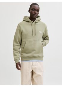 Jack & Jones Kapuzensweatshirt JACK & JONES "JORGREENE BRANDING SWEAT HOOD CH", Herren, Gr. XL, seagrass, angeraute Sweatware, Obermaterial: 60% Baumwolle, 40% Polyester, bedruckt, relaxed fit, Rippb&uuml;ndchen, Sweatshirts Kapuzensweatshirt