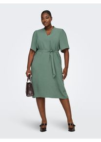 Sommerkleid Only CARMAKOMA "CARPLANA METTE LIFE 2/4 V-NECKDRESS NOOS", Damen, Gr. 44, N-Gr, laurel wreath, Obermaterial: 100% Polyester, unifarben, regular fit normal, V-Ausschnitt, Kleider Sommerkleid