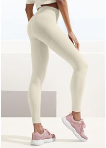 Seamless Leggings Lascana "Po Push Up", Herren, Gr. L (44/46), N-Gr, beige (sand), Obermaterial: 91% Polyamid, 8% Elasthan, 1% Polyester, unifarben, figurbetont lang, Hosen Seamless Leggings, mit Rippstruktur und Shapingeffekt, Sporthose, Sportleggings