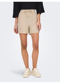 Jacqueline de Yong Shorts JDY "JDYSAY HW LINEN STRING SHORTS WVN DIA", Damen, Gr. M, N-Gr, beige (oatmeal detail:melange), Web, Obermaterial: 80% Viskose, 20% Leinen, meliert, regular fit kurz, Hosen Shorts, mit Leinen