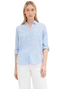 Langarmbluse Tom Tailor "Regular", Damen, Gr. 34, blau (dreamy blau), Web, Obermaterial: 100% Baumwolle, unifarben, regular fit h&uuml;ftbedeckend, V-Ausschnitt, Krempel&auml;rmel,mit Kn&ouml;pfen, Blusen Langarmbluse, mit Brusttaschen