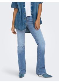 Skinny-fit-Jeans Only "ONLBLUSH MW BACK POCK FLA TAI222 DNMNOOS", Damen, Gr. XS (34), L&auml;nge 32, blau (medium blau denim), Denim/Jeans, Obermaterial: 92% Baumwolle, 6% Elastomultiester, 2% Elasthan, unifarben, skinny fit, Jeans Skinny-fit-Jeans