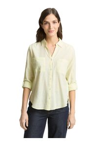 Langarmbluse Tom Tailor "Regular", Damen, Gr. 46, soft lemon, Web, Obermaterial: 100% Baumwolle, regular fit h&uuml;ftbedeckend, V-Ausschnitt, Krempel&auml;rmel,mit Kn&ouml;pfen, Blusen Langarmbluse, mit Brusttaschen