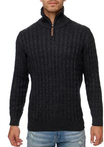 Troyer INDICODE "Rufus", Herren, Gr. L, grau (charcoal mix), Strick, Obermaterial: 100% Baumwolle, unifarben, regular fit normal, ohne Ausschnitt, Rippb&uuml;ndchen, Pullover Troyer, Baumwolle, regular fit