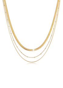 Silberkette Elli Premium "Halskette Halskette Layer 3-reihig Flach Rund Kugelkette 925 Sterling Silber" Gr. 40, gold, Halsketten, Damen, Silber 925 (Sterlingsilber), Silberkette