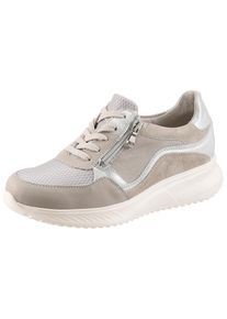 Waldl&auml;ufer Sneaker WALDL&Auml;UFER "K-JANKA", Damen, Gr. 6,5, hellgrau, beige, silberfarben, Nappaleder, Nubukleder, Textil, Veloursleder, kontrastfarbene Details, metallic, Schuhe Sneaker, Bequemschuh, Schn&uuml;rschuh, Halbschuh mit Rei&szlig;verschluss - Weite H