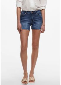 Jeansshorts Only "ONLBLUSH &ndash; Jeansshorts mit fransigem Saum", Damen, Gr. M (38), N-Gr, blau (dunkelblau denim), Denim/Jeans, Obermaterial: 92% Baumwolle, 6% Elastomultiester, 2% Elasthan, Abriebeffekte, skinny fit, Jeans Jeansshorts, Abriebeffekte, modisch, skinny fit, Rundhals, regular fit, Topseller