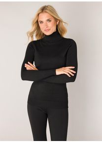 Rollkragenpullover Base Level "Yuen", Damen, Gr. 46, schwarz, Strick, Obermaterial: 80% Viskose, 20% Polyamid, unifarben, figurbetont h&uuml;ftlang, Rundhals, eng, Pullover Rollkragenpullover, mit Viskose