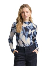 Langarmshirt Tom Tailor "Fied", Damen, Gr. XS, blau blurry argyle, Single Jersey, Obermaterial: 95% Viskose, 5% Elasthan, bedruckt, slim fit normal, ohne Ausschnitt, gerader Abschluss, Shirts Langarmshirt, mit All-Over Print