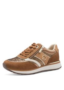 Keilsneaker Tamaris, Damen, Gr. 37, braun (cognac kombiniert), Lederimitat, Textil, Veloursleder, kontrastfarbene Details, Schuhe Keilsneaker, Freizeitschuh, Halbschuh, Schn&uuml;rschuh mit Kontrastbes&auml;tzen